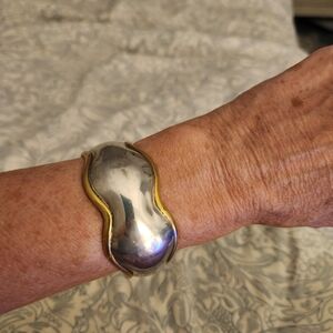 Mexico 925 Sterling And Gold Vermeil Two-Tone Cuff Bracelet